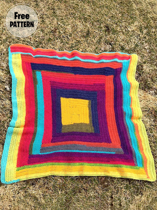 Colorful Granny Square Log Cabin Free Crochet Pattern