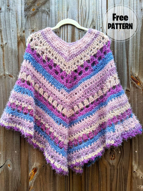 Purple Colors Simple Poncho Free Crochet Pattern